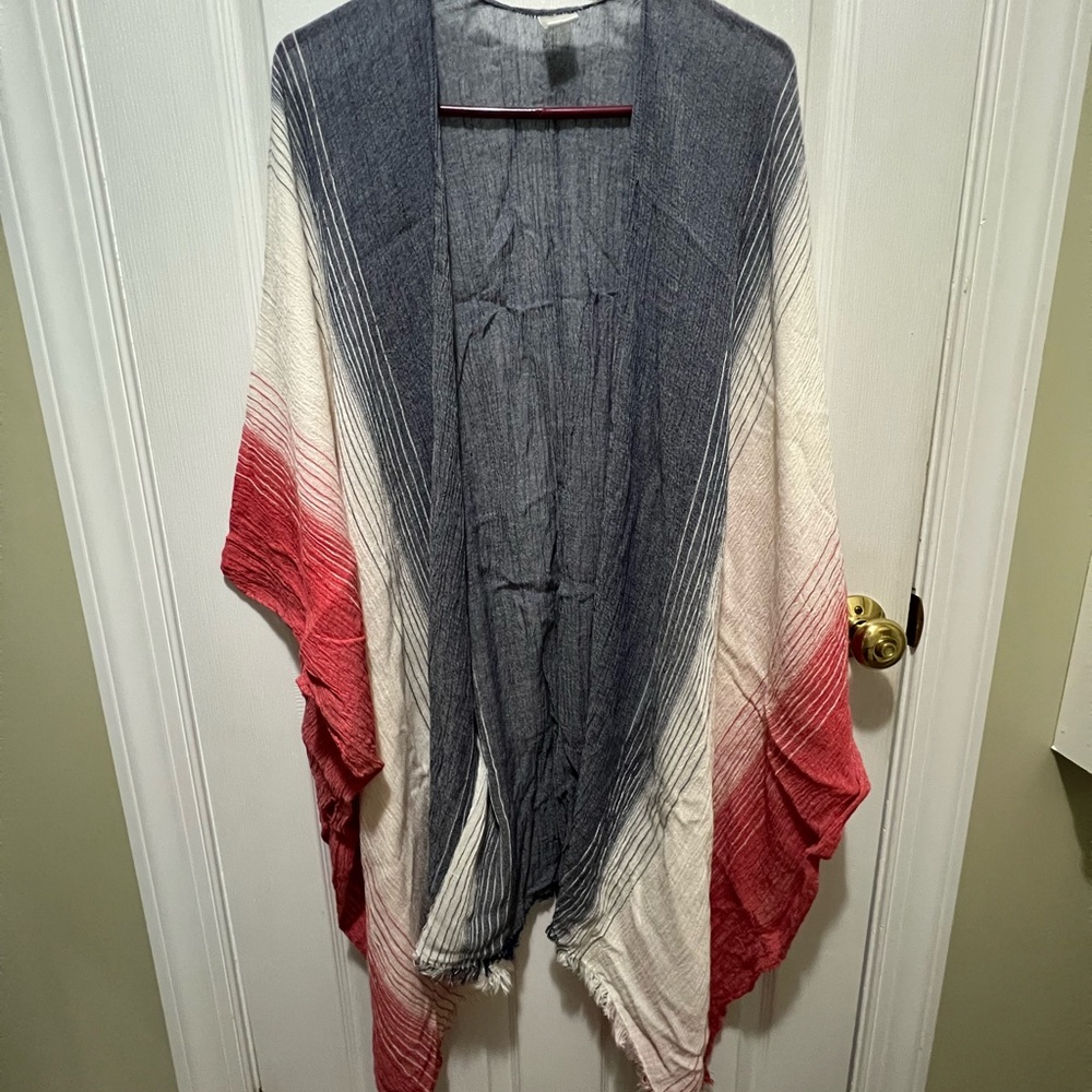 Red and Blue Striped Kimono Cardigan